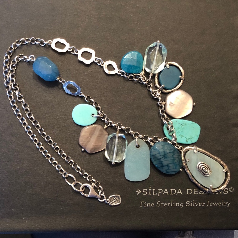 RARE Silpada Sterling Silver Amazonite Seaside Colors Charm Necklace N2321
